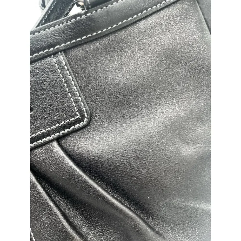 Coach Gallery F13759 Black Leather Pleated Tote Shoulder Bag Purple Lined
